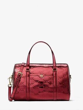 Michael Kors Metallic Red Satchel with Gold Hardware
